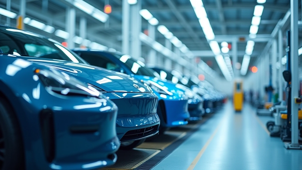 Moderne Elektrofahrzeuge in einer Produktionshalle mit fortschrittlicher Fertigungstechnologie