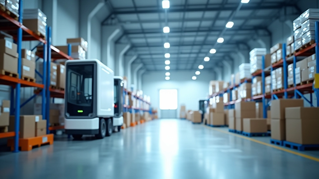Logistikzentrum mit Elektrofahrzeugen und Robotern für Lieferketten-Management